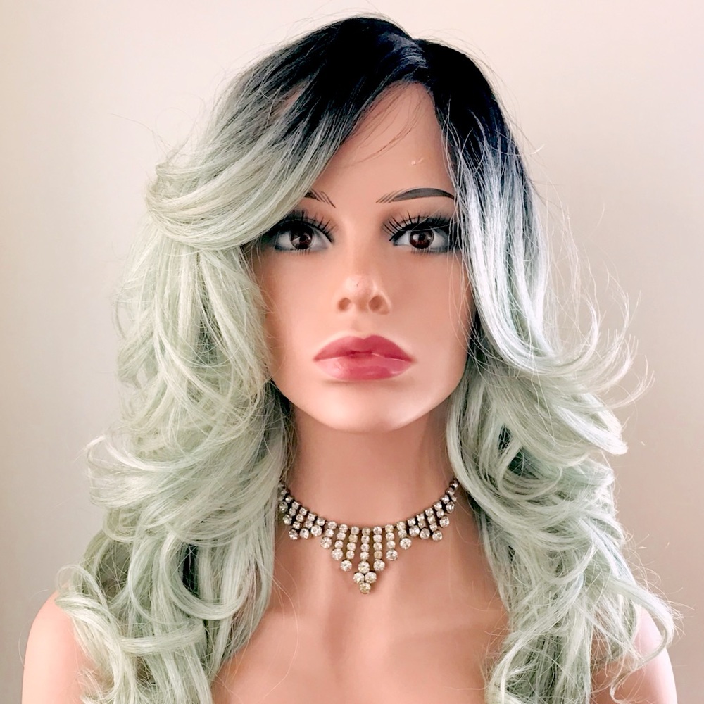 “Put On & Go” Ombre Pale Green 22” Premium Fiber Wig - Curling/Flat Iron Safe